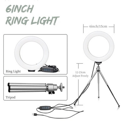 16 cm-es LED-es fényképezés videó fénypanel RGB szűrők világító fotóstúdió lámpakészlet élő közvetítéshez gyűrűs fényállvány