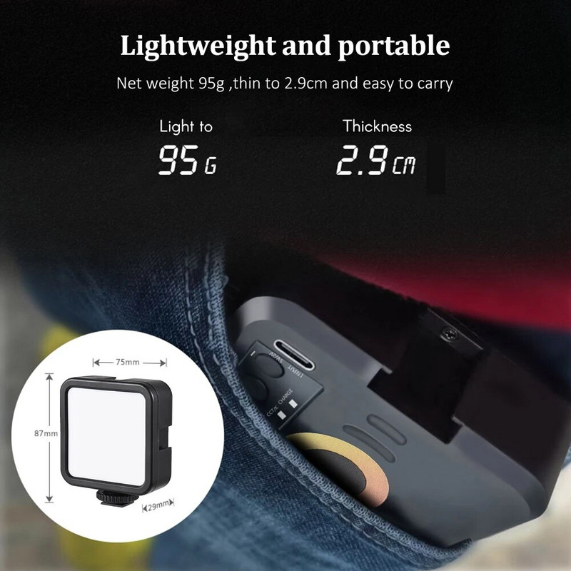 Mini Dimmable LED Light Portable Vlog Light 70 LED Beads 3000K-9000K with 1200mAh Battery USB Charging Port for Live Streaming