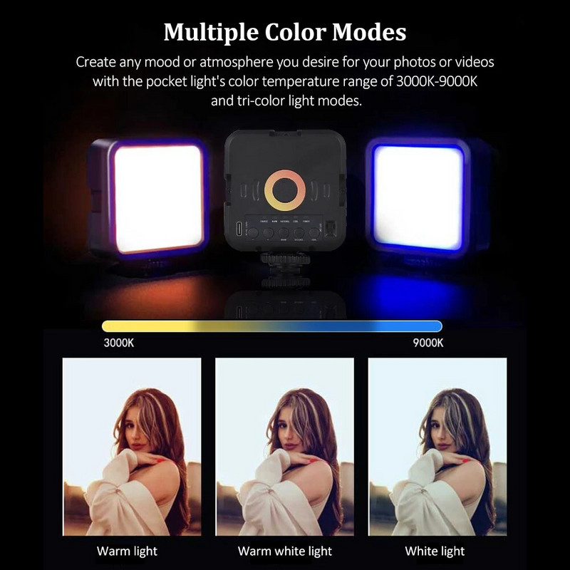 Mini Dimmable LED Light Portable Vlog Light 70 LED Beads 3000K-9000K with 1200mAh Battery USB Charging Port for Live Streaming