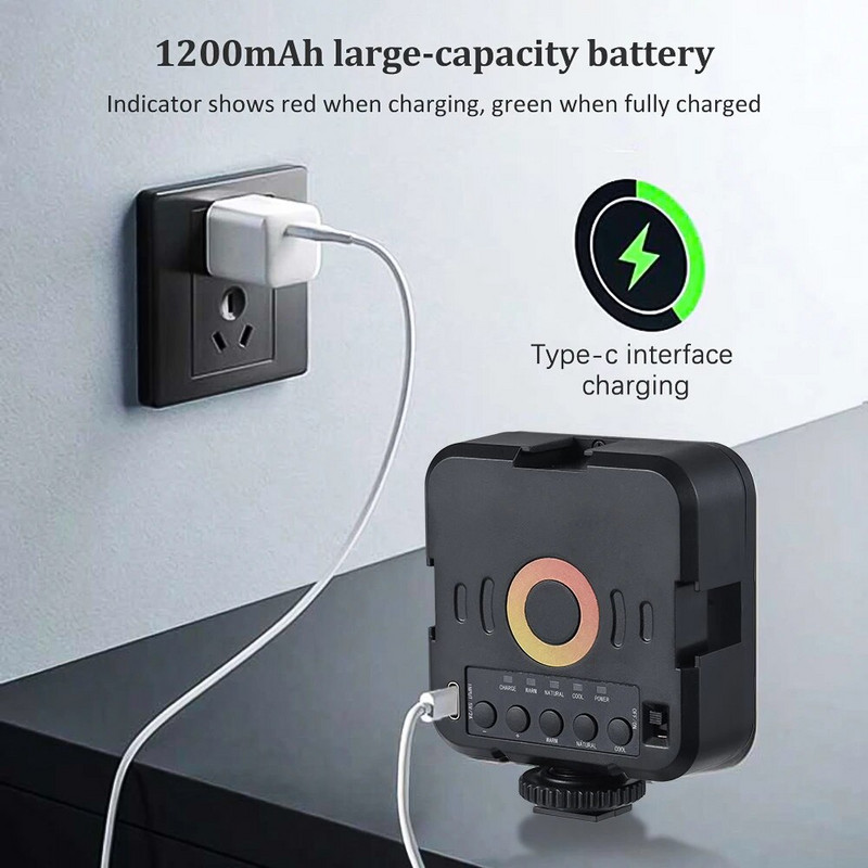 Mini Dimmable LED Light Portable Vlog Light 70 LED Beads 3000K-9000K with 1200mAh Battery USB Charging Port for Live Streaming