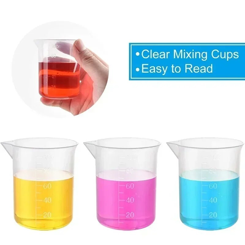 100ml Διαφανές Μεζούρα Πλαστικό Δοχείο Υγρών Εποξειδική Ρητίνη Ζυγαριά Beaker Lab Chemical Laboratory Cups Mixing Cup Tools