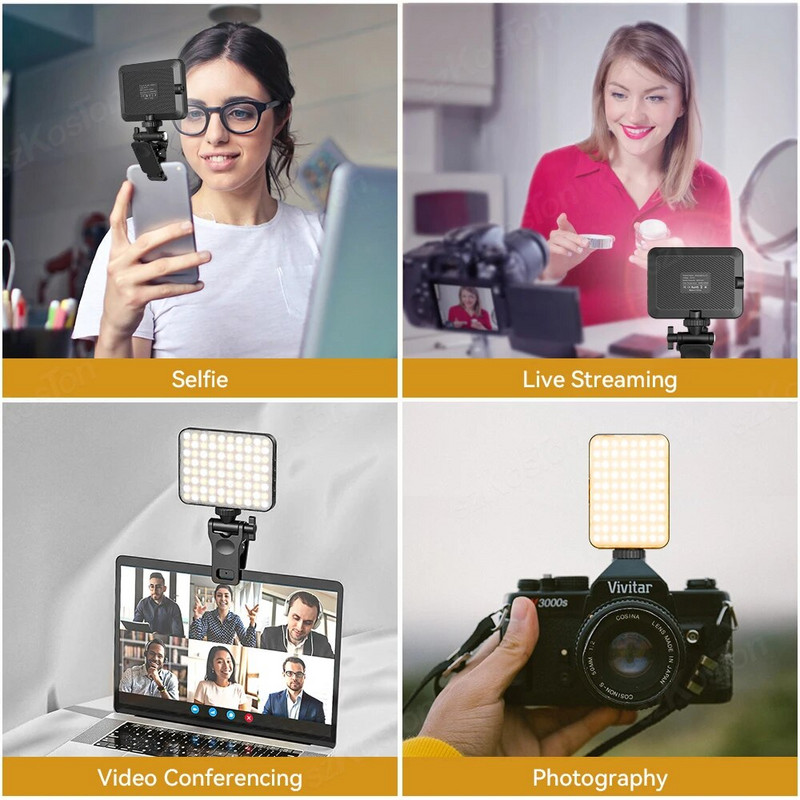 LED lieljaudas uzlādējama klipa aizpildīšanas video lampiņa ar regulētu priekšējo un aizmugurējo klipu 3 gaismas režīmi tālrunim iPad