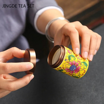 Преносима пътна керамика Tea Caddy Мини емайлиран запечатан буркан Tieguanyin Контейнер Кафе на прах Канистер Кухненски резервоар за съхранение на подправки