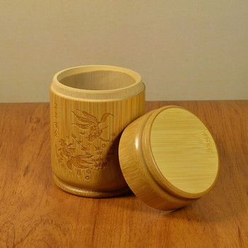 Ръчно изработена бамбукова кутия за съхранение на чай Китайски издълбан канистър за чай Капак Уплътнение Кухненски буркани за съхранение Аксесоари Кутия за подправки Организатор