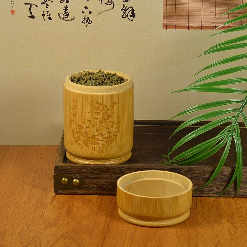 Rankų darbo bambuko arbatos laikymo dėžutė Kiniška raižyta arbatos balionėlis dangtelis sandariklis virtuvės laikymo stiklainiai Priedai Prieskonių dėžutės laikiklis