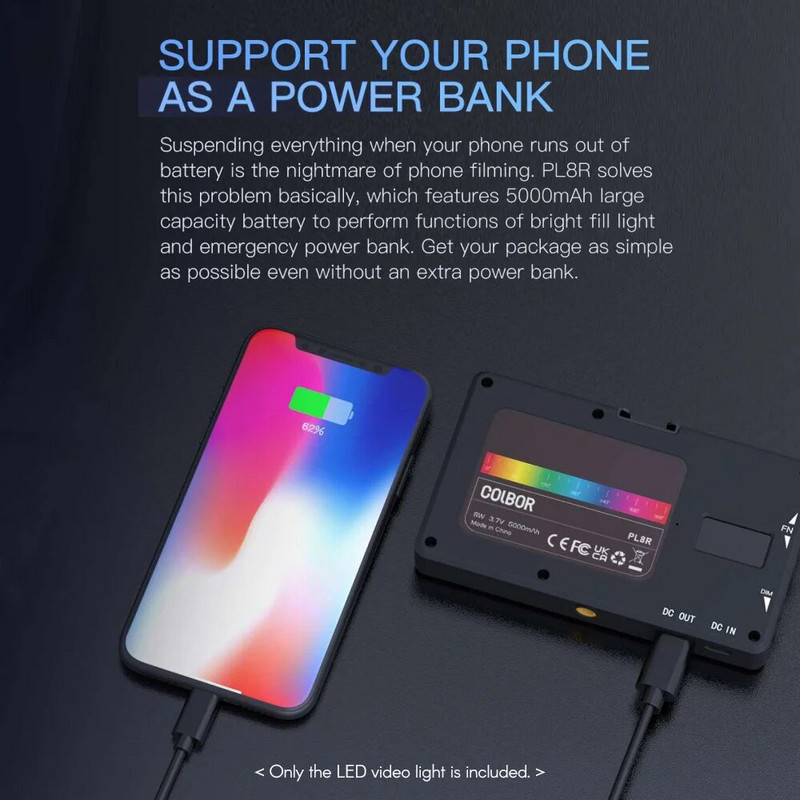 COLBOR PL8R kišeninis RGB LED vaizdo apšvietimas 2700K-6500K pritemdomas fotoaparato šviesos skydelis Magetic Backside APP valdymas tiesioginiam srautui