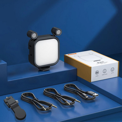 LED užpildymo kišeninis fotografavimo šviestuvas su dviem mikrofonais, didelės talpos baterijos 2500K-9000K pritemdomas pagalbinis telefonas / fotoaparatas