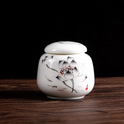 1db fehér porcelán tea tároló kis teásüveg teásdoboz Hordozható zárt kannás tárolótartály Kerámia tea Caddy teatartály