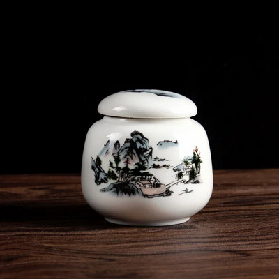 1db fehér porcelán tea tároló kis teásüveg teásdoboz Hordozható zárt kannás tárolótartály Kerámia tea Caddy teatartály
