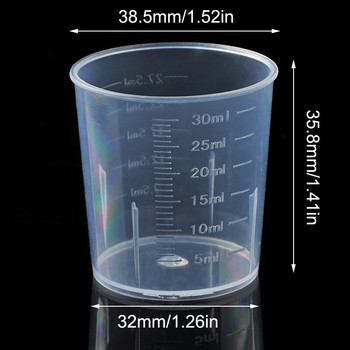 20 бр. Пластмасови градуирани чаши от 30 мл Мерителна скала Чаши Прозрачен контейнер за течност за смесване на петна от боя Епоксидна смола