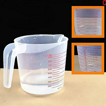 Пластмасова градуирана мерителна чаша, прозрачна кана, повърхност за изливане, кухненски инструмент, консумативи за печене, 1000 ml