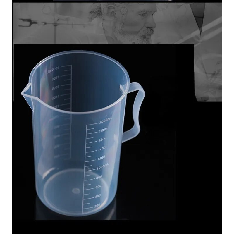 Plastikinis matavimo puodelis laboratorijai, permatoma stiklinė, maišymo indelis, 2000 ml