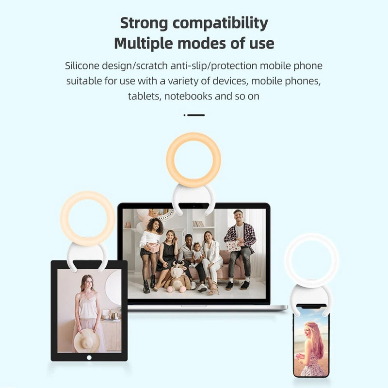 10 cm / 4 colių telefono žiedo lemputė 2 W dvispalvis prisegamas telefonas 3000K-7000K spalvų pritemdomas i telefonui 15/14/13/12 Android Phone iPad nešiojamas kompiuteris