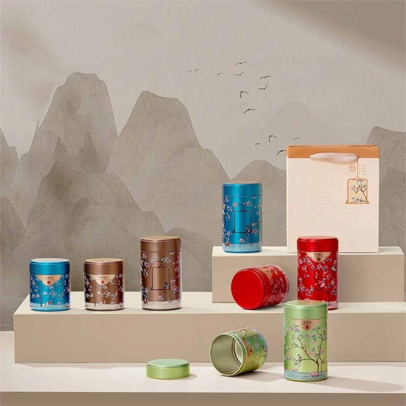 Metalinis saldainių skardinės Vintage arbatos indelis su dangteliu kiniško stiliaus arbatos dėžutės laikikliu