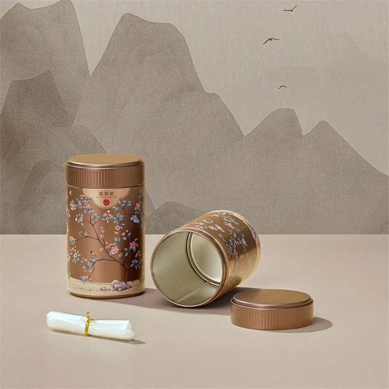 Metalinis saldainių skardinės Vintage arbatos indelis su dangteliu kiniško stiliaus arbatos dėžutės laikikliu