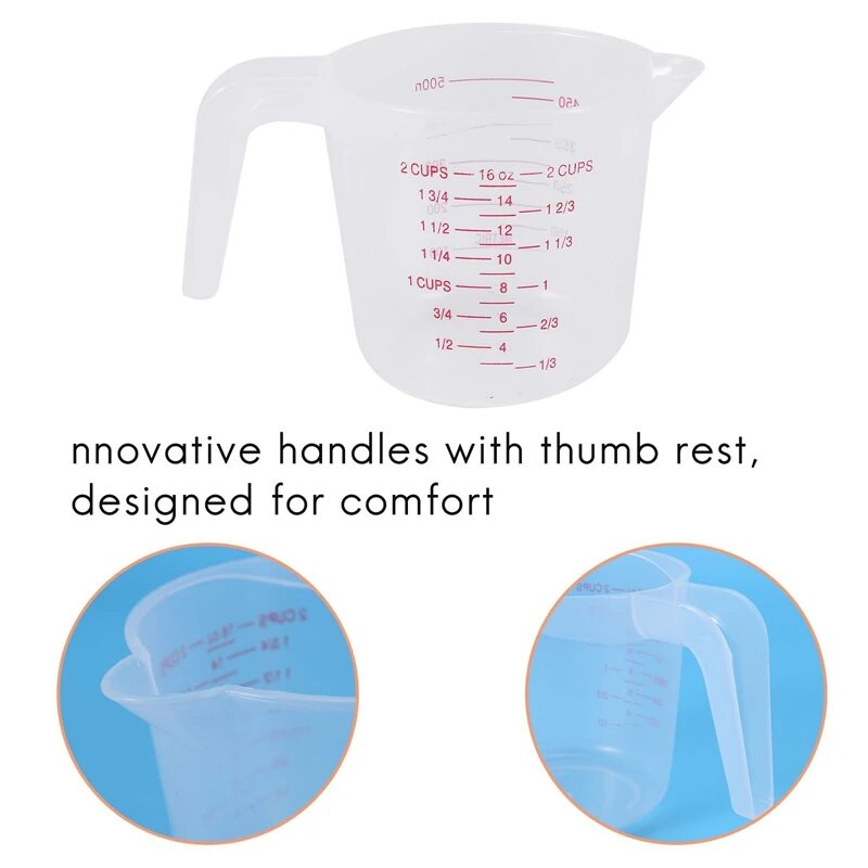 3 vnt. plastikinių matavimo ąsočių rinkinys, didelis 4 puodeliai, 2 puodeliai ir 1 puodelis talpos BPA matavimo stiklinės su kampuotu rankenos pagrindiniu virtuvės reikmeniu