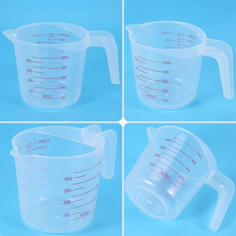 3 vnt. plastikinių matavimo ąsočių rinkinys, didelis 4 puodeliai, 2 puodeliai ir 1 puodelis talpos BPA matavimo stiklinės su kampuotu rankenos pagrindiniu virtuvės reikmeniu