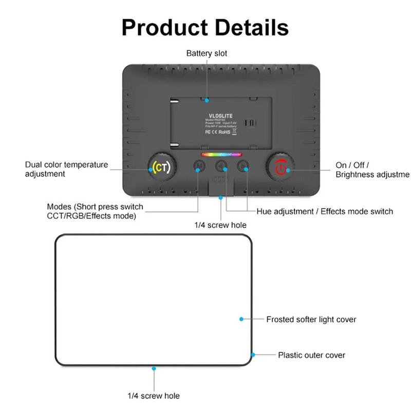 Naujas 16 W RGB vaizdo apšvietimas visos spalvos skydelio apšvietimas 3200-9500K CRI 95+ fotostudijos lempa, skirta Canon Nikon Samsung Olympus SLR fotoaparatams