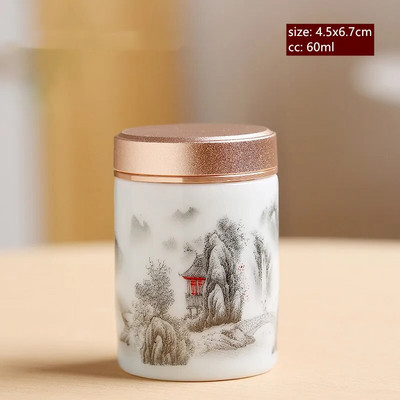 60/130 ml rankų darbo keraminis prieskonių stiklainis uždarytas saldainių laikymo bakas su dangteliu keraminiais kavos indeliais Nešiojama kelioninė arbatos dėžutė