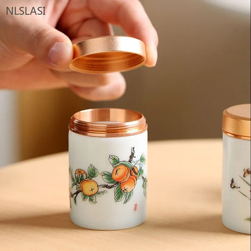 60/130 ml rankų darbo keraminis prieskonių stiklainis uždarytas saldainių laikymo bakas su dangteliu keraminiais kavos indeliais Nešiojama kelioninė arbatos dėžutė