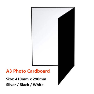 3 az 1-ben többcélú fényképezés összecsukható karton reflektor fehér fekete ezüst fényvisszaverő papír fényelnyelő tartozék