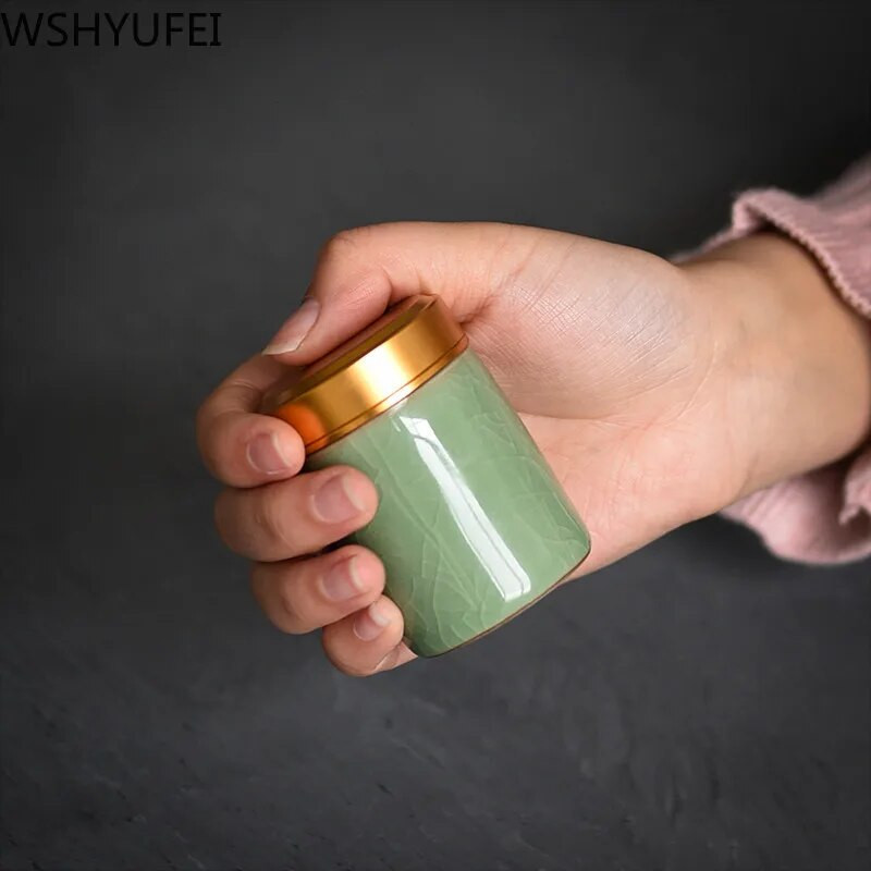 Arbatos Caddy Mini Celadon laikymo dėžutės Užsandarintos kavos miltelių skardinės arbatos lapų talpykla Nešiojamas kelioninis arbatos Caddy organizatorius