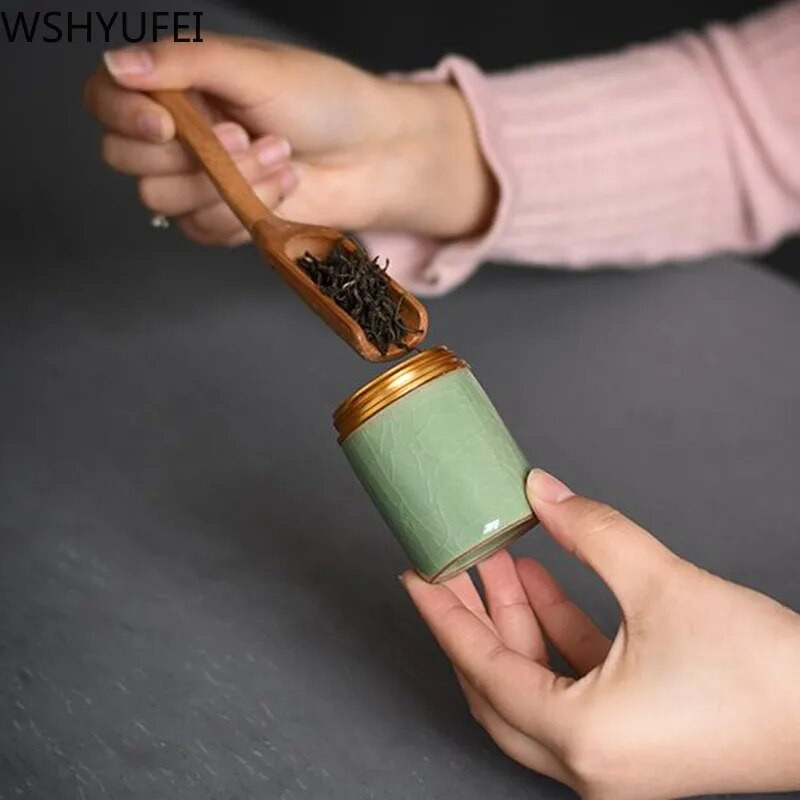 Arbatos Caddy Mini Celadon laikymo dėžutės Užsandarintos kavos miltelių skardinės arbatos lapų talpykla Nešiojamas kelioninis arbatos Caddy organizatorius