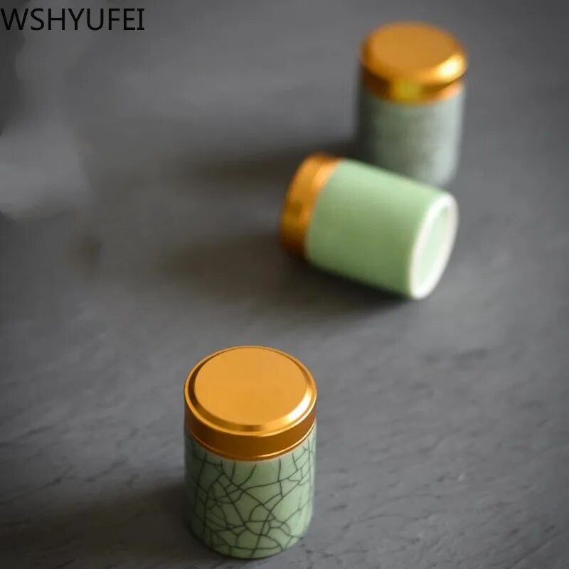 Arbatos Caddy Mini Celadon laikymo dėžutės Užsandarintos kavos miltelių skardinės arbatos lapų talpykla Nešiojamas kelioninis arbatos Caddy organizatorius