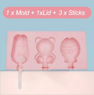 Silikoninė ledų forma su dangteliu ir lazdelėmis „pasidaryk pats“ popsicle pelėsių dirbiniai, vaisiai, gyvūnai, forma High Huality konditerijos formos virtuvės įrankis