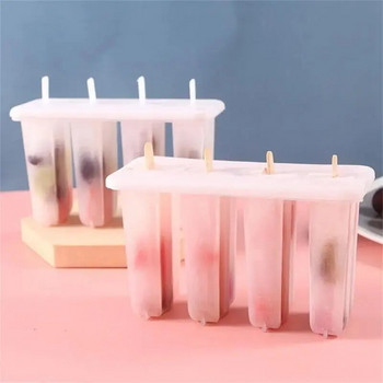 Φόρμα παγωτού 4 κυττάρων DIY παγωτομηχανή Σπιτική παγοθήκη Καλοκαιρινή Παιδιά Ice-lolly Mold Δίσκος πάγου Gadgets κουζίνας
