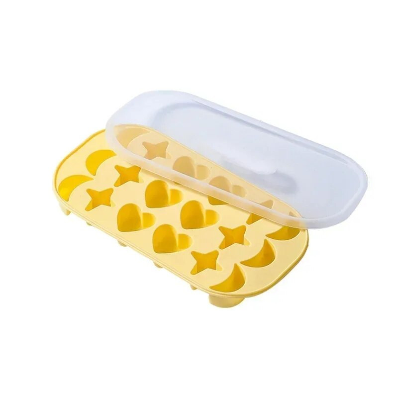 18 skylių mėnulio širdis ledo kubelių gaminimo mašina silikoninė ledo forma su dangteliu, pasidaryk pats, 3D žvaigždės ledo padėklas, sultys gėrimų viskio kokteiliai, virtuvės formos