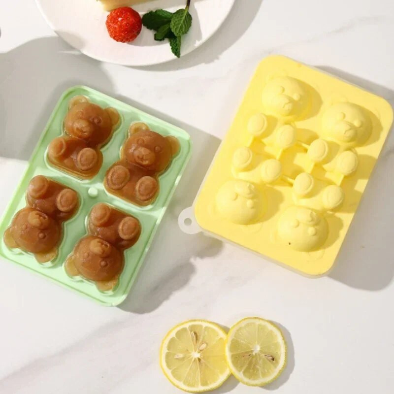 Cub de gheață în formă de ursuleț matriță din silicon Cafea, lapte, ceai, blocuri de gheață, aparat pentru înghețată de uz casnic, cutie de gheață, accesorii de bucătărie