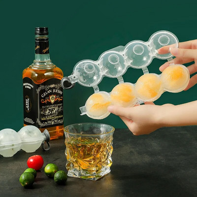 Cutie de gheata de bucatarie Instrument pentru producerea de inghetata Masini de fabricat cuburi de gheata cu 4 gauri Mucegai rotund pentru hochei pe gheata Mold pentru gheata cu bile de vodka Unelte pentru petreceri
