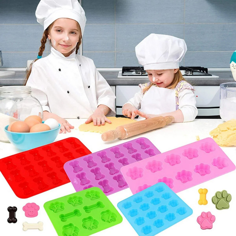 Cat Paw Σοκολατένια φόρμα σιλικόνης από ίχνος σκύλου Καραμέλα Ζελέ με κόκκαλο για κατοικίδια σνακ μπισκότο σετ ψησίματος Κέικ Διακόσμηση σαπουνιού Κερί Φόρμα για πάγο