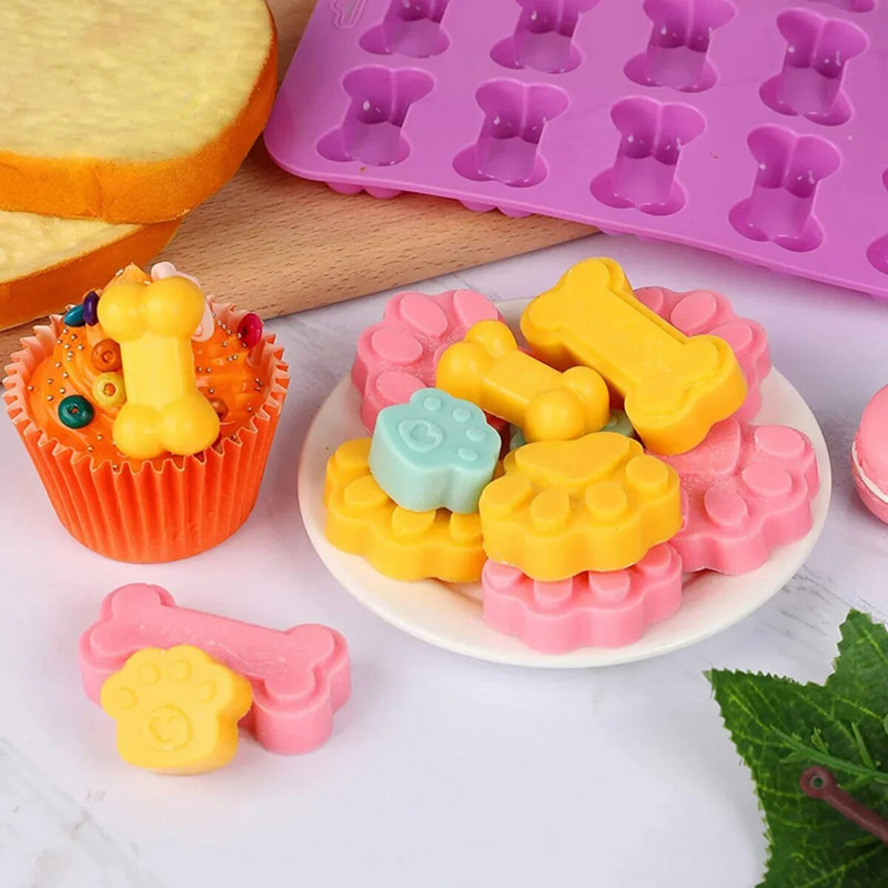 Cat Paw Σοκολατένια φόρμα σιλικόνης από ίχνος σκύλου Καραμέλα Ζελέ με κόκκαλο για κατοικίδια σνακ μπισκότο σετ ψησίματος Κέικ Διακόσμηση σαπουνιού Κερί Φόρμα για πάγο