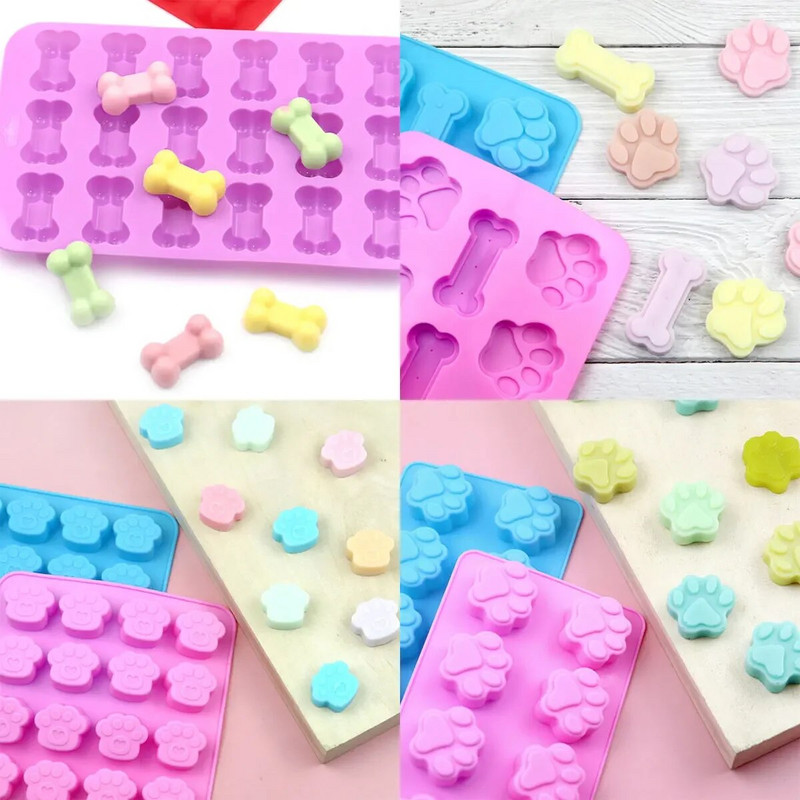 Cat Paw Σοκολατένια φόρμα σιλικόνης από ίχνος σκύλου Καραμέλα Ζελέ με κόκκαλο για κατοικίδια σνακ μπισκότο σετ ψησίματος Κέικ Διακόσμηση σαπουνιού Κερί Φόρμα για πάγο