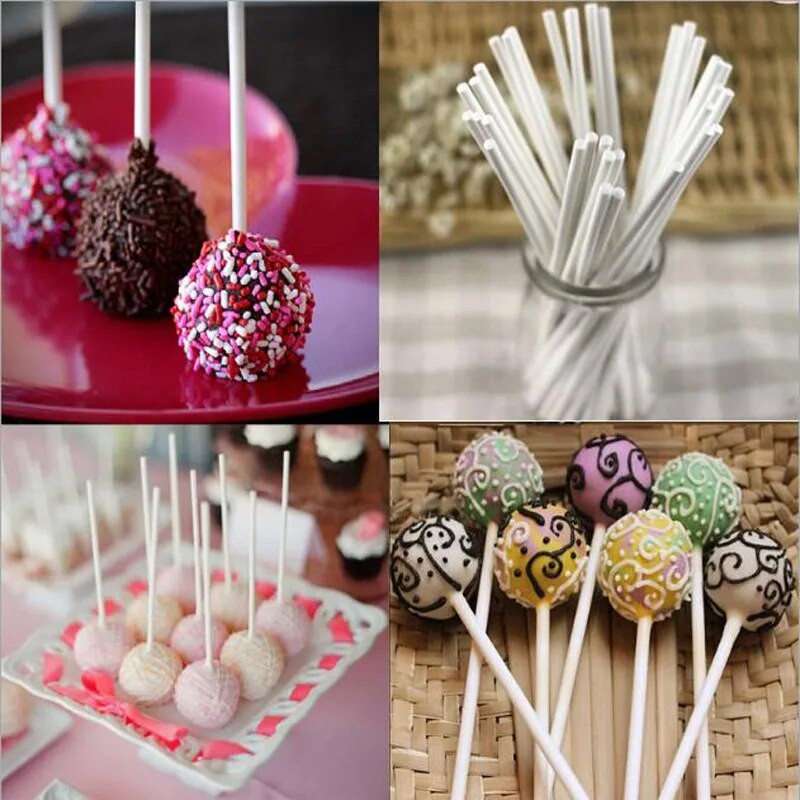 100 vnt. 10 cm kieto šerdies balto popieriaus ledinukų lazdelės šokoladiniams cukriniams saldainiams saldainiams saldainiams čiulpti lazdelės Cake Pop lazdelės
