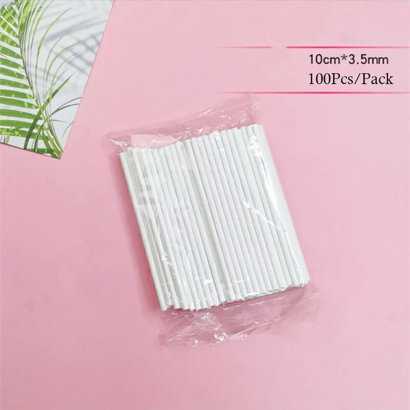 100 vnt. 10 cm kieto šerdies balto popieriaus ledinukų lazdelės šokoladiniams cukriniams saldainiams saldainiams saldainiams čiulpti lazdelės Cake Pop lazdelės