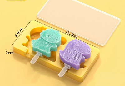 Mieli animaciniai filmukai, silikoniniai ledų formelei, daugkartinio naudojimo ledo formelei su dangteliais ir lazdelėmis Ledukų formelės namų virtuvės įrankiai