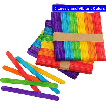 UPORS 50Pcs/Σετ Παγωτό ξυλάκια Φυσικά ξύλινα Ξυλάκια Πάγου Popsicle Sticks Πολύχρωμα ξυλάκια χειροτεχνίας για παιδιά DIY Homemade