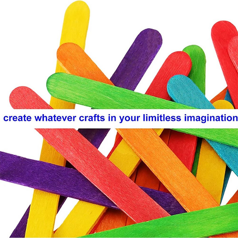 UPORS 50Pcs/Σετ Παγωτό ξυλάκια Φυσικά ξύλινα Ξυλάκια Πάγου Popsicle Sticks Πολύχρωμα ξυλάκια χειροτεχνίας για παιδιά DIY Homemade