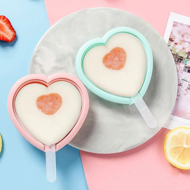 Silikónové formy na zmrzlinu s PP krytom a nálepkami, krásne srdiečkové formy na nanuky, nástroje na výrobu zmrzliny, párty potreby