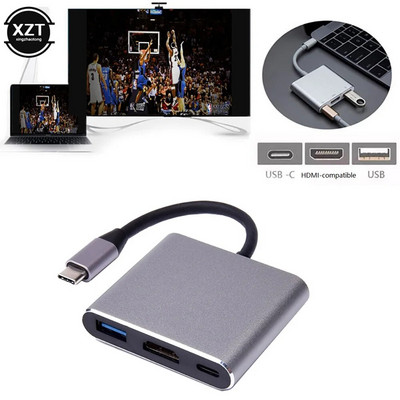 5V 3A 3 az 1-ben C típusú HDMI-kompatibilis USB 3.0 töltőadapter USB-C 3.1 hub mobiltelefonokhoz számítógépekhez MAC Microsoft Switch