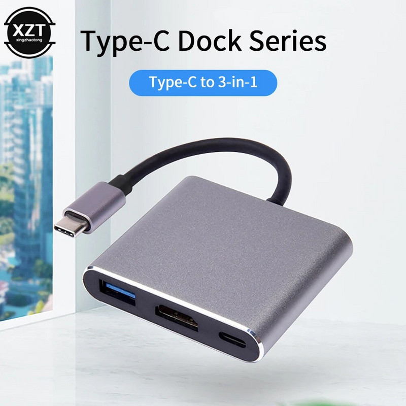 5V 3A 3 viename C tipas Į su HDMI suderinamą USB 3.0 įkrovimo adapterį USB-C 3.1 šakotuvas mobiliesiems telefonams kompiuteriams MAC Microsoft Switch