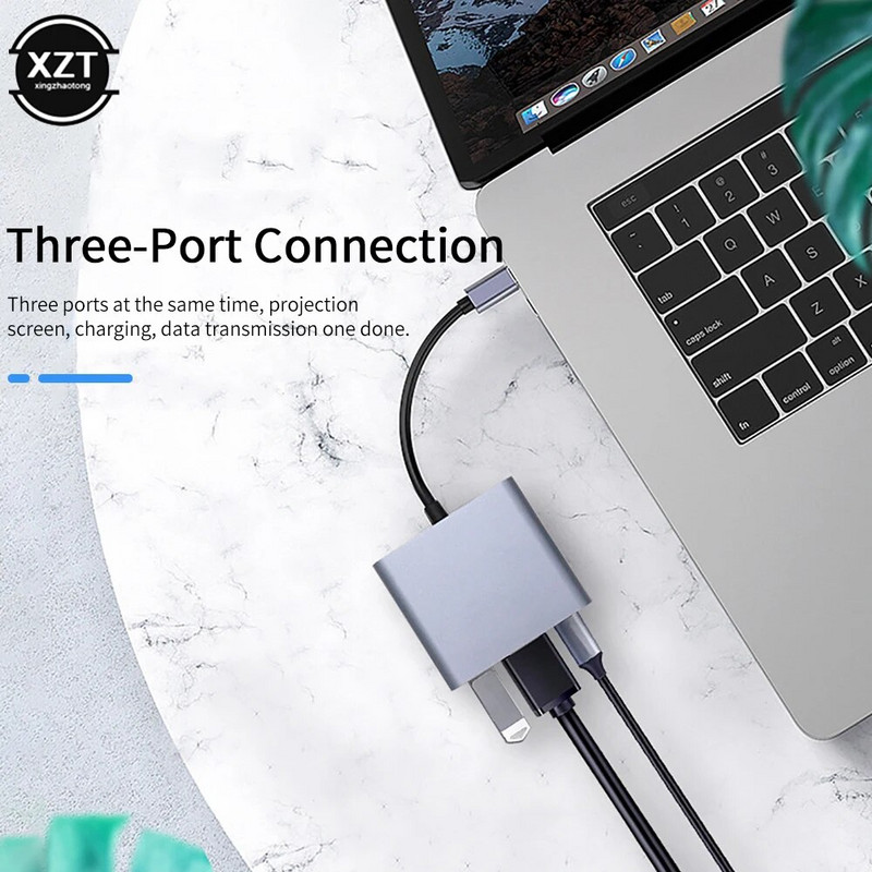 5V 3A 3 viename C tipas Į su HDMI suderinamą USB 3.0 įkrovimo adapterį USB-C 3.1 šakotuvas mobiliesiems telefonams kompiuteriams MAC Microsoft Switch
