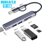 USB HUB typu C, USB 3.0, USB 2.0, TF/SD, 5-portový multifunkčný rozbočovač OTG pre Lenovo, HUAWEI, Xiaomi, hliníkový USB 3.0 Hub pre PC