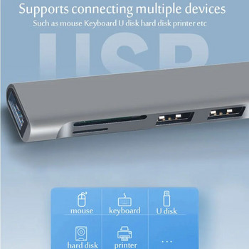 Тип C ХЪБ USB ХЪБ USB 3.0 USB 2.0 TF / SD 5 портов мулти сплитер OTG за Lenovo HUAWEI Xiaomi алуминиева сплав USB 3.0 хъб за компютър