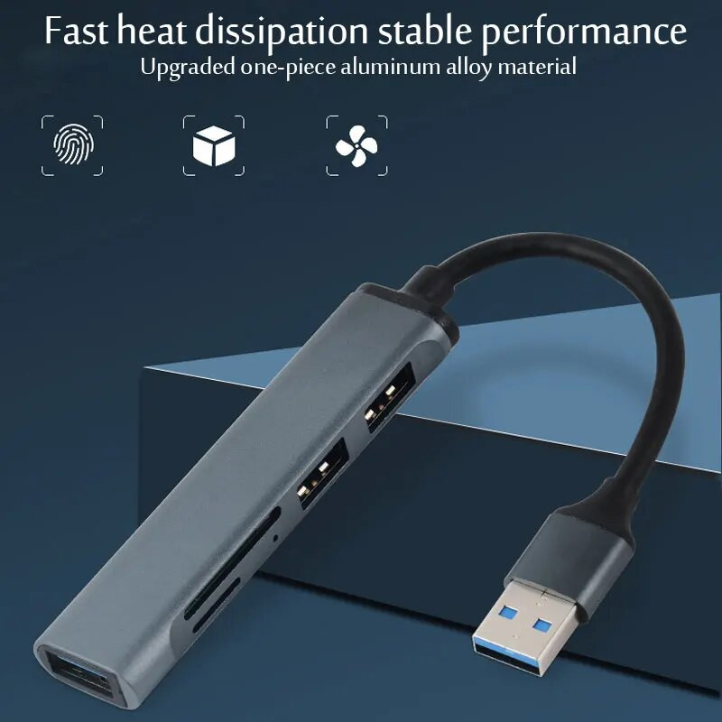 USB HUB typu C, USB 3.0, USB 2.0, TF/SD, 5-portový multifunkčný rozbočovač OTG pre Lenovo, HUAWEI, Xiaomi, hliníkový USB 3.0 Hub pre PC