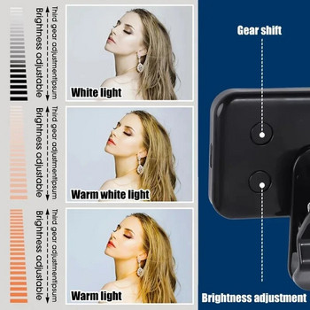Αναβοσβήνει με επαναφορτιζόμενο κινητό τηλέφωνο LED Φώτα Selfie Υπολογιστή Ρυθμιζόμενα 3 Λειτουργίες Φωτισμού για Κάμερα IPad για φορητό υπολογιστή Protable Κλιπ λάμπας