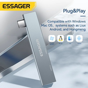 Essager 3 σε 1 Τύπος C σε διανομέα USB 3 θύρες C Εκτεταμένο βύσμα φορητό USB C Hub υψηλής ταχύτητας για αξεσουάρ υπολογιστή Macbook Pro